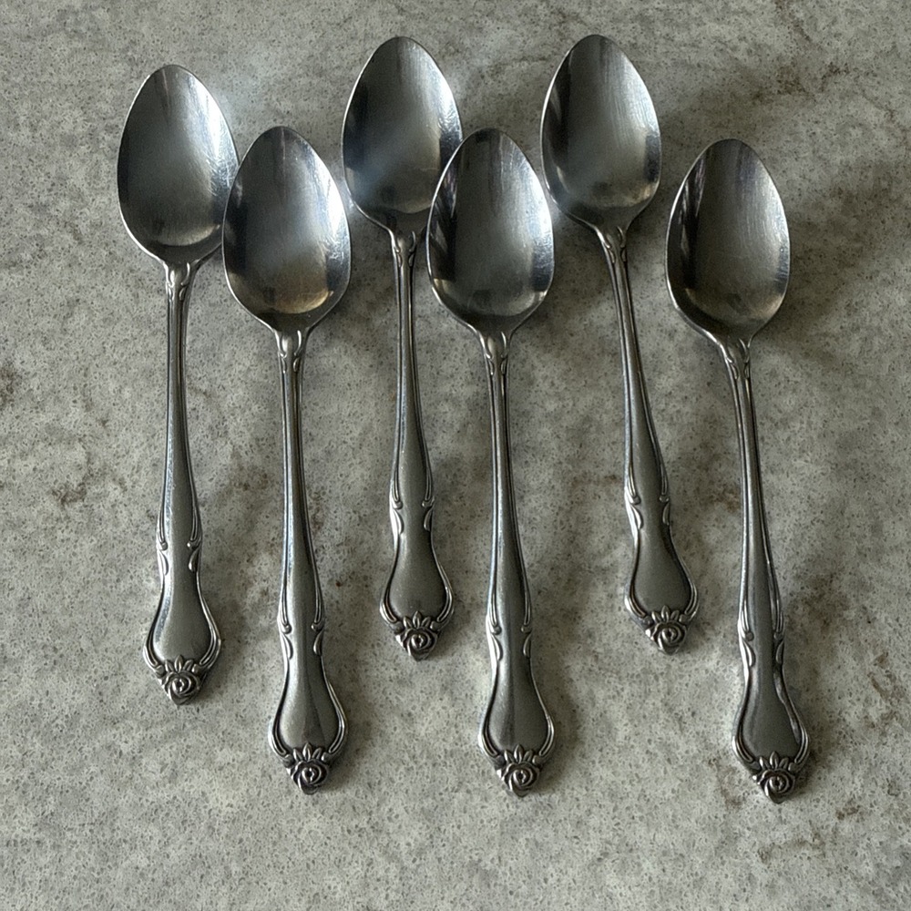 Vintage Ekco Eterna Regal Rose Teaspoon Set Spoons Stainless Lot of 6